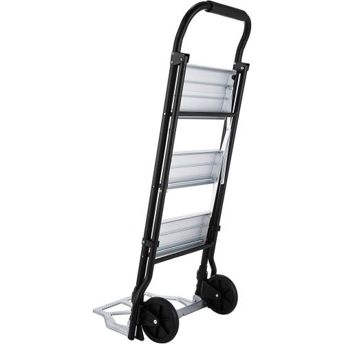  Mophorn Step Ladder 2-in-1 Convertible Aluminum Folding Step Ladder 175LBS Hand Truck Cart Dolly with Two Wheels (3-Steps)