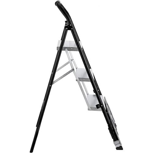  Mophorn Step Ladder 2-in-1 Convertible Aluminum Folding Step Ladder 175LBS Hand Truck Cart Dolly with Two Wheels (3-Steps)