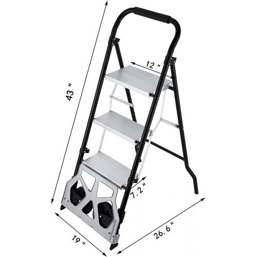  Mophorn Step Ladder 2-in-1 Convertible Aluminum Folding Step Ladder 175LBS Hand Truck Cart Dolly with Two Wheels (3-Steps)