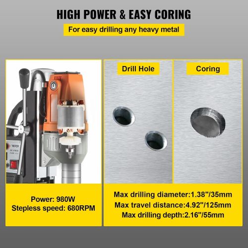  [아마존베스트]Mophorn 980W Magnetic Drill Press with 1-1/3 Inch (35mm) Boring Diameter Magnetic Drill Press Machine 2700 LBS Magnetic Force Magnetic Drilling System 680 RPM Portable Electric Mag