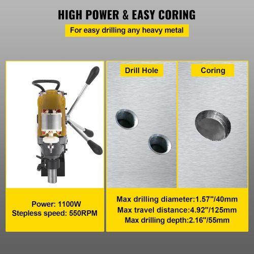  [아마존베스트]Mophorn 1100W Magnetic Drill Press with 1-1/2 Inch (40mm) Boring Diameter MD40 Magnetic Drill Press Machine 2810 LBS Magnetic Force Magnetic Drilling System 670 RPM Portable Electr