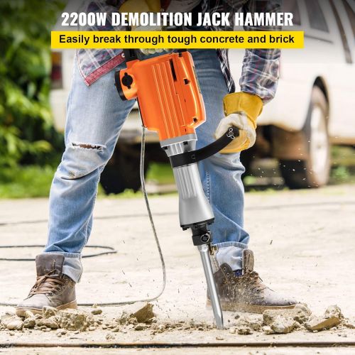  [아마존베스트]Mophorn 2200W Electric Demolition Hammer Heavy Duty Concrete Breaker 1400 BPM Jack Hammer Demolition Drills with Flat Chisel Bull Point Chisel (2200 W)