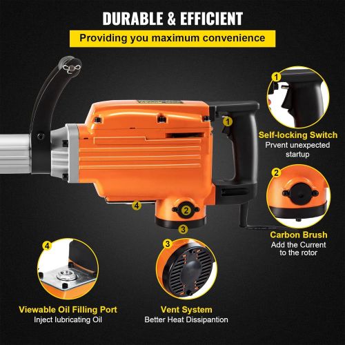  [아마존베스트]Mophorn 2200W Electric Demolition Hammer Heavy Duty Concrete Breaker 1400 BPM Jack Hammer Demolition Drills with Flat Chisel Bull Point Chisel (2200 W)