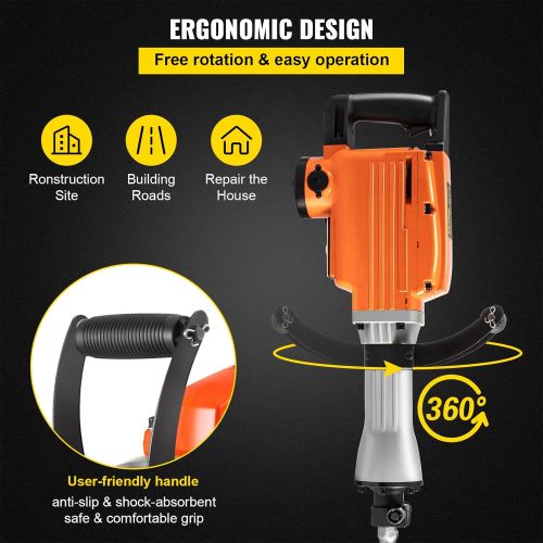  [아마존베스트]Mophorn 2200W Electric Demolition Hammer Heavy Duty Concrete Breaker 1400 BPM Jack Hammer Demolition Drills with Flat Chisel Bull Point Chisel (2200 W)