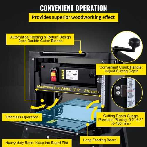  [아마존베스트]Mophorn Thickness Planer 12.5inch Thickness Planer Woodworking 15AMP Double Cutter Benchtop Thickness Planer 1500W with Free 1 Set Blade and Stand Heavy Duty Dust Exhaust for Woodw