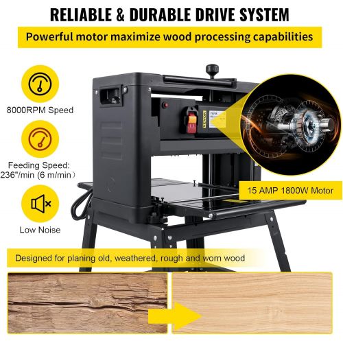  [아마존베스트]Mophorn Thickness Planer 12.5inch Thickness Planer Woodworking 15AMP Double Cutter Benchtop Thickness Planer 1500W with Free 1 Set Blade and Stand Heavy Duty Dust Exhaust for Woodw