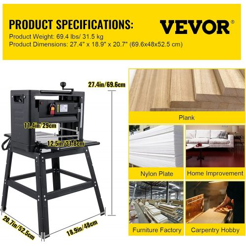  [아마존베스트]Mophorn Thickness Planer 12.5inch Thickness Planer Woodworking 15AMP Double Cutter Benchtop Thickness Planer 1500W with Free 1 Set Blade and Stand Heavy Duty Dust Exhaust for Woodw