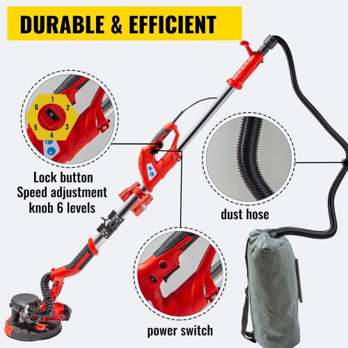  Mophorn Drywall Sander 850W Electric Drywall Sander Foldable Sheetrock Sander with Telescope Handle, Electric Sander Variable Speed 800-1750RPM, Wall Sander with LED Lights and Vac