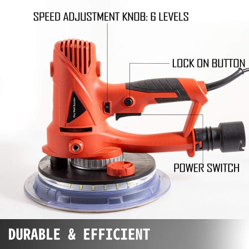  Mophorn Drywall Sander 710W, Electric Drywall Sander with Automatic Vacuum System and LED Light,Variable Speed 1200-2500RPM,Handheld Drywall Sander with a Carry Vacuum Bag and 6 pc