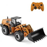 Mopoq 1/14 RC Bulldozer Electric Remote Control Bulldozer RC Construction Vehicles Toy Metal Shovel Loader Tractor 2.4Ghz LED Lights Sound RC Car for Boys Girls Adult