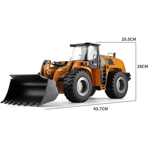  Mopoq 1/14 RC Bulldozer Electric Remote Control Bulldozer RC Construction Vehicles Toy Metal Shovel Loader Tractor 2.4Ghz LED Lights Sound RC Car for Boys Girls Adult