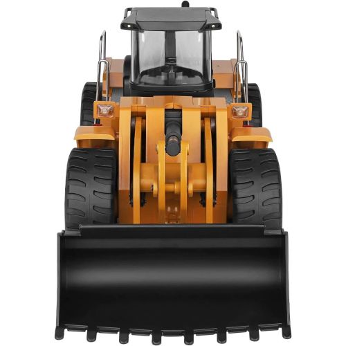  Mopoq 1/14 RC Bulldozer Electric Remote Control Bulldozer RC Construction Vehicles Toy Metal Shovel Loader Tractor 2.4Ghz LED Lights Sound RC Car for Boys Girls Adult