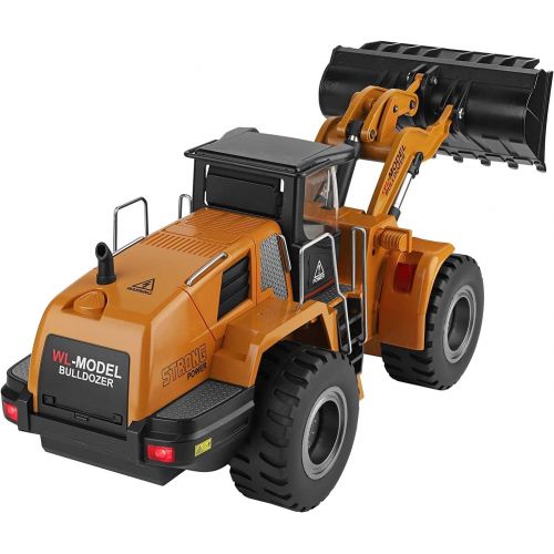  Mopoq 1/14 RC Bulldozer Electric Remote Control Bulldozer RC Construction Vehicles Toy Metal Shovel Loader Tractor 2.4Ghz LED Lights Sound RC Car for Boys Girls Adult