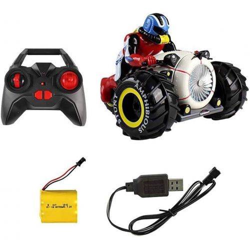  Mopoq 2.4G Remote Control 15KM/H Amphibious Motorcycle Rotating Tipping Bucket high-Speed Four-Wheel Drive Eight-Channel with Light Speed Off-Road Climbing Stunt Childrens Toy