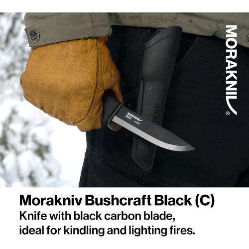  [아마존베스트]Morakniv Bushcraft Carbon Fixed Blade Knife with Carbon Steel Blade, Black, 0.125/4.3-Inch