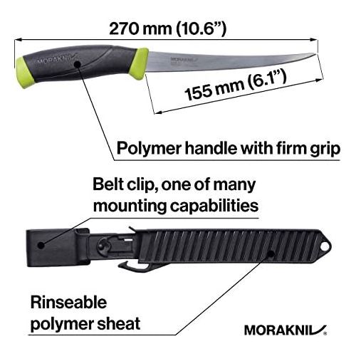  [아마존베스트]Morakniv Adults Fishing Comfort Fillet 155, Sandvik Steel TPE Handle, Plastic Sheath Anglers Filleting Knife Knives, Multicolour, One Size