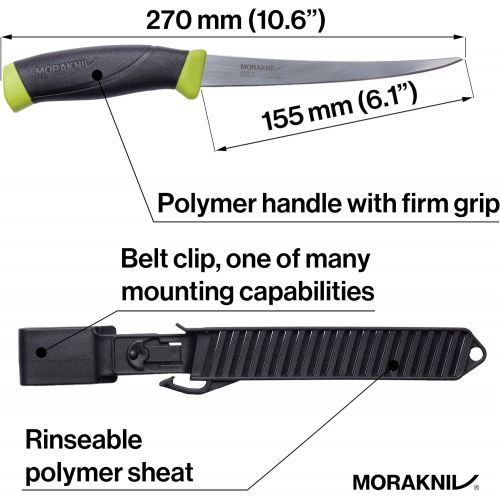  [아마존베스트]Morakniv Adults Fishing Comfort Fillet 155, Sandvik Steel TPE Handle, Plastic Sheath Anglers Filleting Knife Knives, Multicolour, One Size