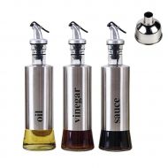 Moraphee 300ml/10FL OZ Kitchen Oil Bottle Cooking Wine Dispenser Sauce Container vinegar Cruet Controllable Caster Leak-proof and Dust-proof Stainless Steel (Pack of 3 with free Funnel)