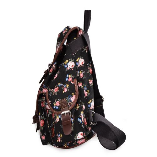  More Chic MoreChic Canvas Backpack Floral Printed Backpack School Bag for Teen Girls