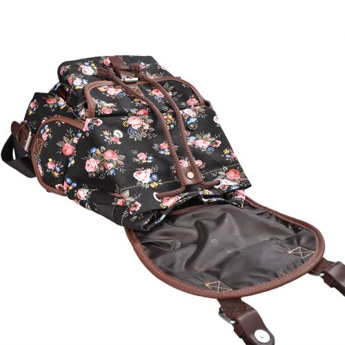  More Chic MoreChic Canvas Backpack Floral Printed Backpack School Bag for Teen Girls