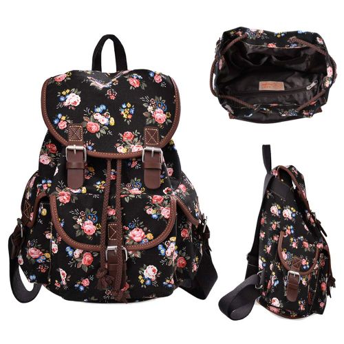  More Chic MoreChic Canvas Backpack Floral Printed Backpack School Bag for Teen Girls