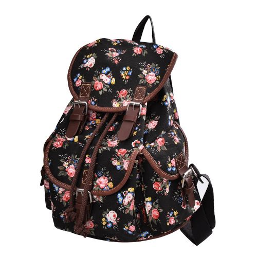  More Chic MoreChic Canvas Backpack Floral Printed Backpack School Bag for Teen Girls