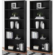 More Sweet Deals Bookcase 5-Shelf Wood Adjustable (Set of 2) Shelves Home Office Storage - BLACK