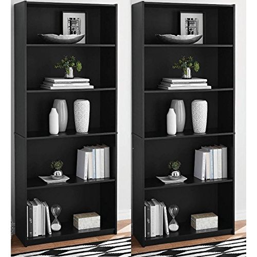  More Sweet Deals Bookcase 5-Shelf Wood Adjustable (Set of 2) Shelves Home Office Storage - BLACK