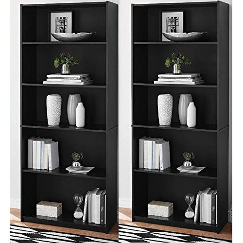  More Sweet Deals Bookcase 5-Shelf Wood Adjustable (Set of 2) Shelves Home Office Storage - BLACK