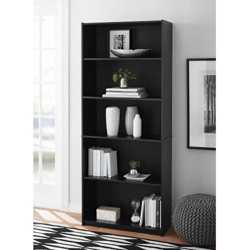  More Sweet Deals Bookcase 5-Shelf Wood Adjustable (Set of 2) Shelves Home Office Storage - BLACK
