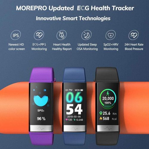  MorePro Fitness Activity Tracker Heart Rate Blood Pressure Monitor, IP68 Wateproof Smart Watch with Blood Oxygen HRV Health Sleep Tracking, Smartwatch Calorie Counter Pedometer for