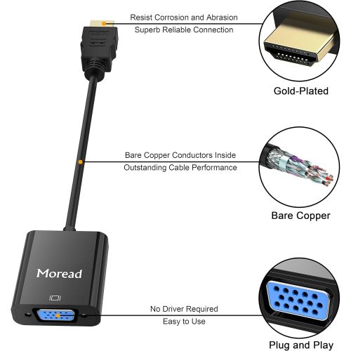  [아마존베스트]Moread HDMI to VGA, Gold-Plated HDMI to VGA Adapter (Male to Female) for Computer, Desktop, Laptop, PC, Monitor, Projector, HDTV, Chromebook, Raspberry Pi, Roku, Xbox and More - Bl