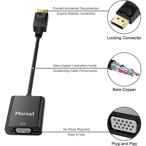  [아마존베스트]Moread DisplayPort (DP) to VGA Adapter, Gold-Plated Display Port to VGA Adapter (Male to Female) Compatible with Computer, Desktop, Laptop, PC, Monitor, Projector, HDTV - Black