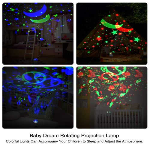  Moredig Night Light Projector Remote Control and Timer Design Projection lamp, Built-in 12 Light Songs 360 Degree Rotating 8 Colorful Lights for Children Kids Birthday, Parties - B