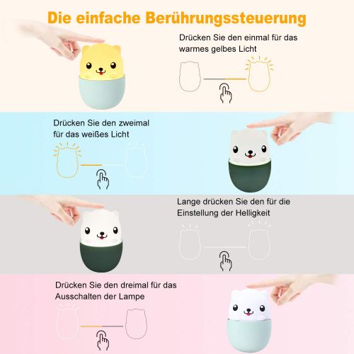  [아마존 핫딜]  [아마존핫딜]Moredig LED Nachtlicht Kinder, Nachtleuchte Baby Touch Lampe fuer Schlafzimmer, Nachttischlampen mit Gelbem & Weissem Licht & Touch Schalter, Nachtlampe fuer das Lesen, Schlafen und E