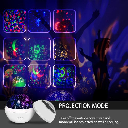  Moredig Kids Night Light, 360° Rotating Starry Night Light Projector for Baby, Ocean Wave Projector for Kids Bedroom Decoration- White