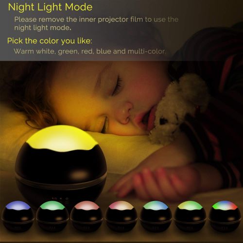  Moredig Star Night Light Projector, 8 Colors Rotating Light Projector for Baby with Star and Ocean Theme for Children Bedroom - Black