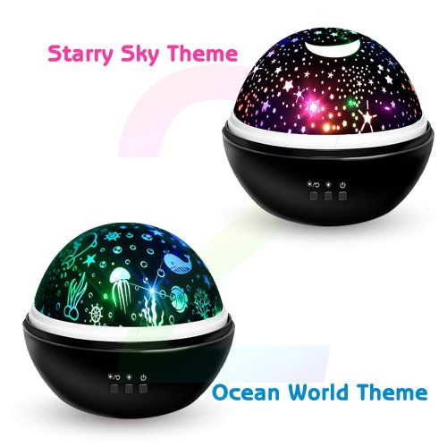  Moredig Star Night Light Projector, 8 Colors Rotating Light Projector for Baby with Star and Ocean Theme for Children Bedroom - Black