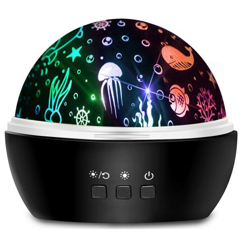  Moredig Star Night Light Projector, 8 Colors Rotating Light Projector for Baby with Star and Ocean Theme for Children Bedroom - Black