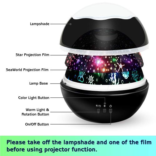  Moredig Star Night Light Projector, 8 Colors Rotating Light Projector for Baby with Star and Ocean Theme for Children Bedroom - Black