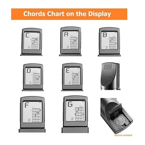  Pocket Guitar Chord Practice Tool, Portable Guitar Neck for Trainer Beginner w/a Rotatable Chords Chart Screen (Battery Included)