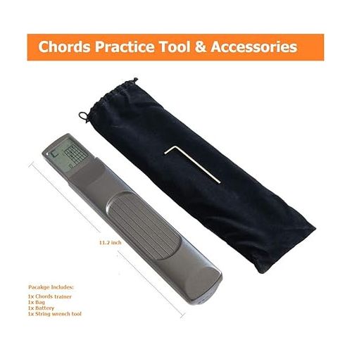  Pocket Guitar Chord Practice Tool, Portable Guitar Neck for Trainer Beginner w/a Rotatable Chords Chart Screen (Battery Included)