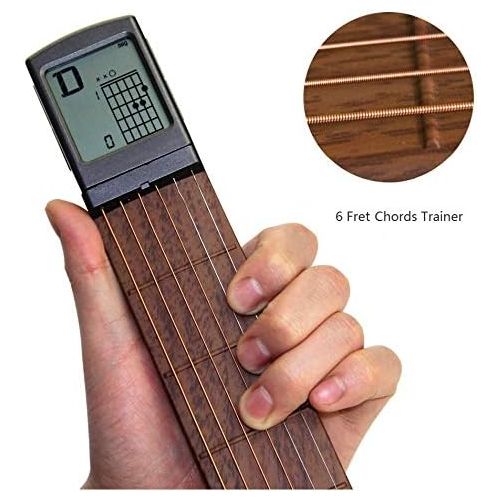  [아마존베스트]Pocket Guitar Chord Practice Tool, Portable Guitar Neck for Trainer Beginner w/ a Rotatable Chords Chart Screen (Battery Included)