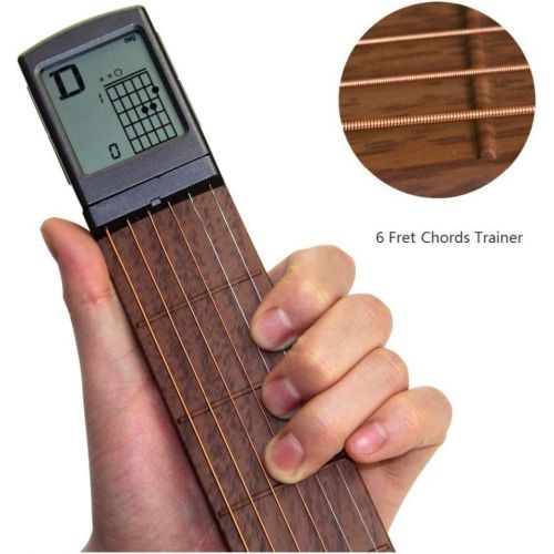  [아마존베스트]Pocket Guitar Chord Practice Tool, Portable Guitar Neck for Trainer Beginner w/ a Rotatable Chords Chart Screen (Battery Included)