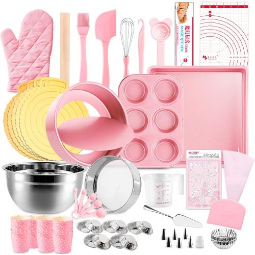  [아마존베스트]Morfakit Complete Cake Baking Set Bakery Tools for Beginner Adults Baking sheets bakeware sets baking tools Best Gift Idea for Boys and Girls, Pink