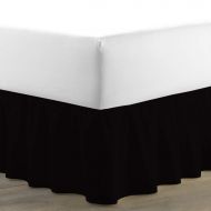 Morning Spa Cotton Bed Skirts - Ruffled Bed Skirt with Split Corners 16 Inches Drop 100% Cotton 400 Thread Count Easy to Wash Solid (King, Black)