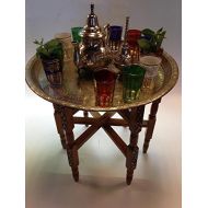 Moroccan Vintage Tea Table and Serving Teapot and Glasses Set