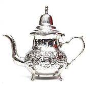 Moroccan Furniture Bazaar Marrakesh Silver Plated Moroccan Teapot Tea Serving - Hand Made Large