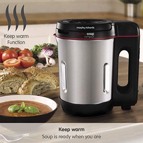  Morphy Richards 501027 Compact Stainless Steel Saute & Soup Maker, 900 W, 1 Litre, Brushed Aluminium and Black