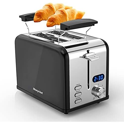  [아마존베스트]Morpilot Stainless Steel 2 Slice Toaster with Bun Warming Rack